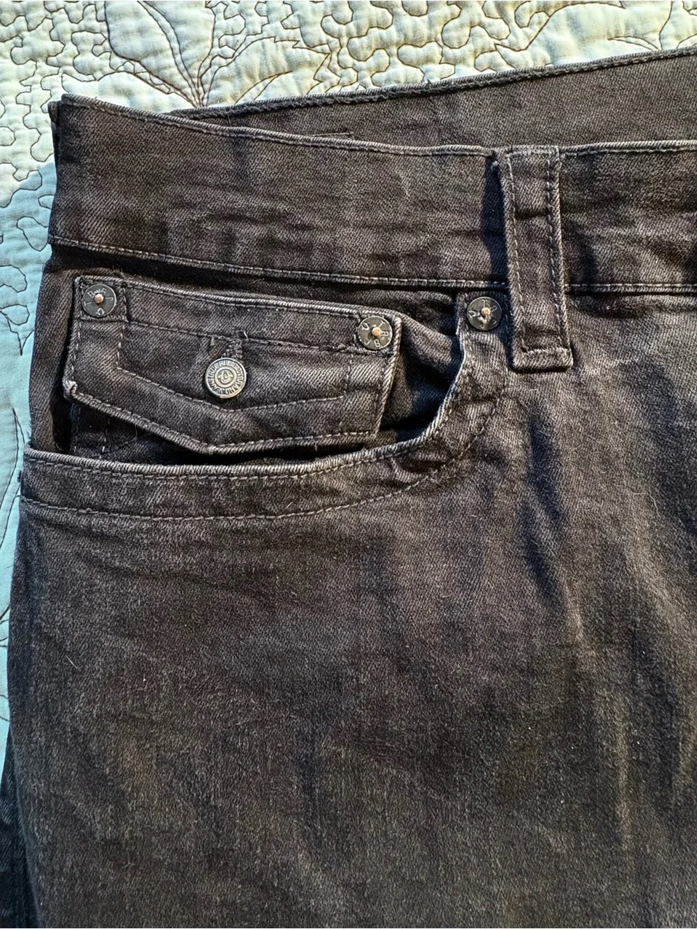 True Religion Ricky Made in USA Relaxed Straight Jeans Black Wash Denim Sz 40🧡